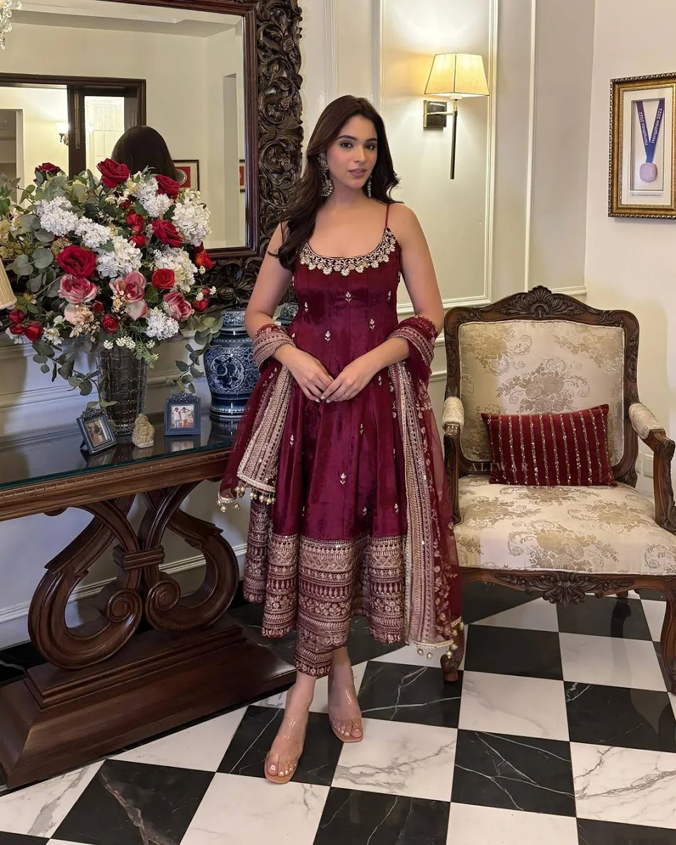Women's Maroon Anarkali Suit