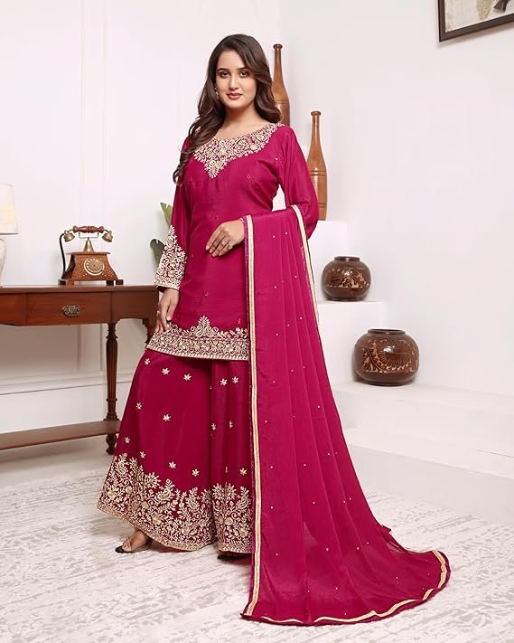 Heavy Chinnon Silk Mirror Work Ready-to-Wear Suit