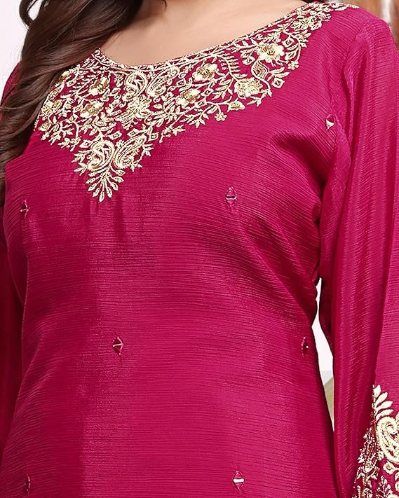 Heavy Chinnon Silk Mirror Work Ready-to-Wear Suit - Image 3