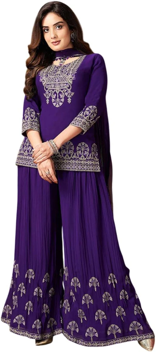 Women's Embroidered Georgette Sharara Suit