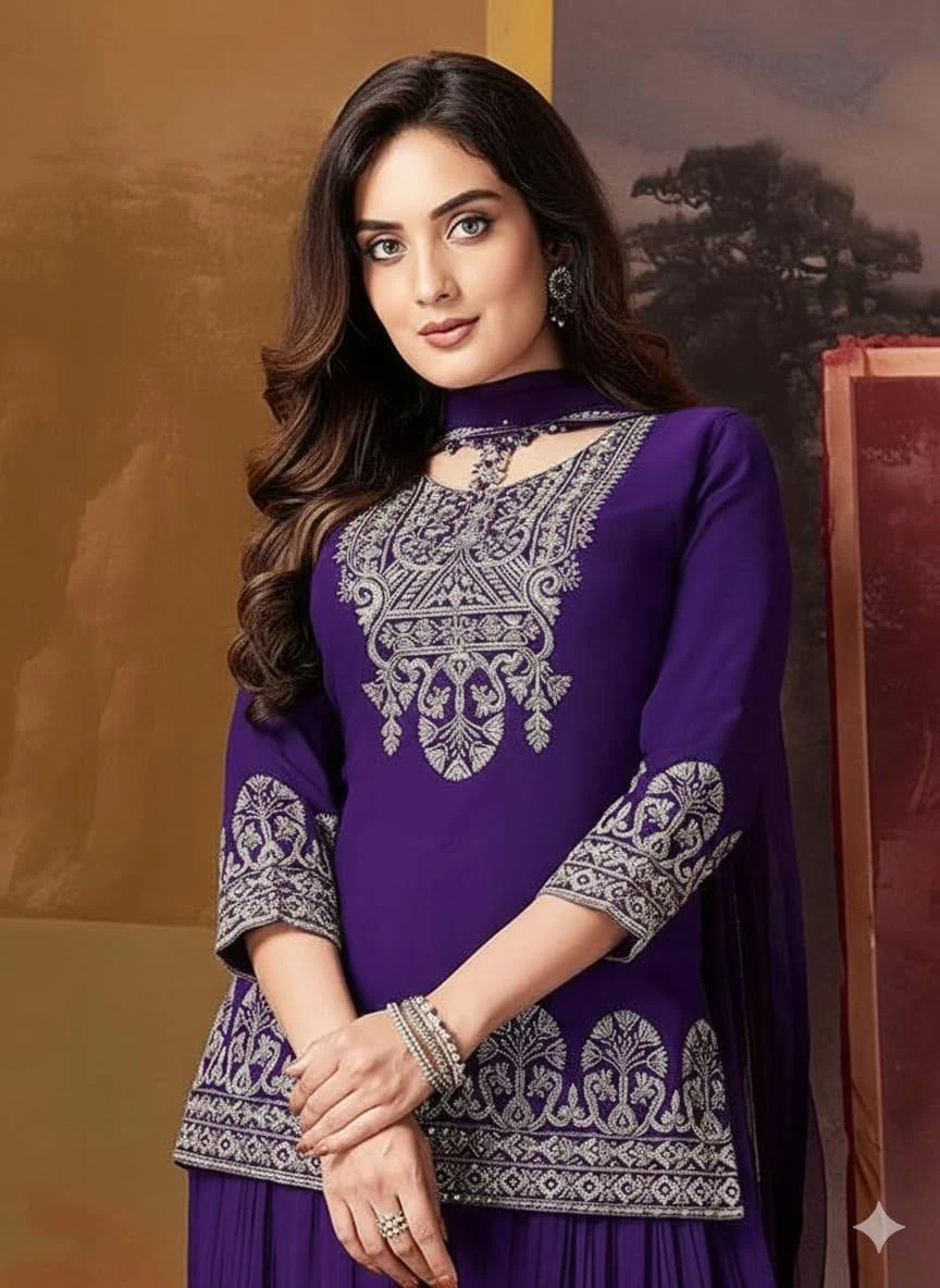 Women's Embroidered Georgette Sharara Suit - Image 2
