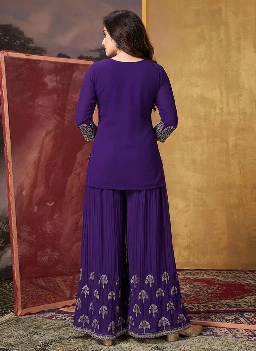 Women's Embroidered Georgette Sharara Suit - Image 3