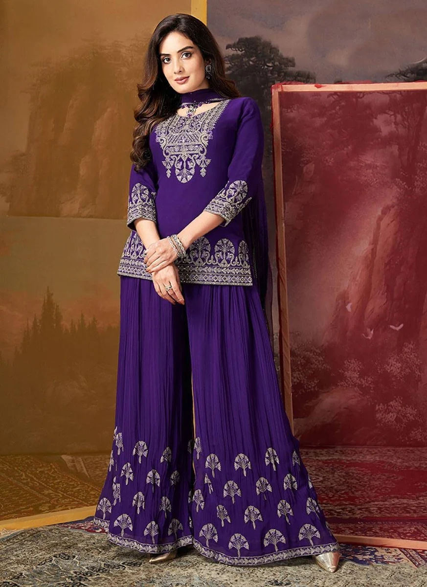 Women's Embroidered Georgette Sharara Suit - Image 4
